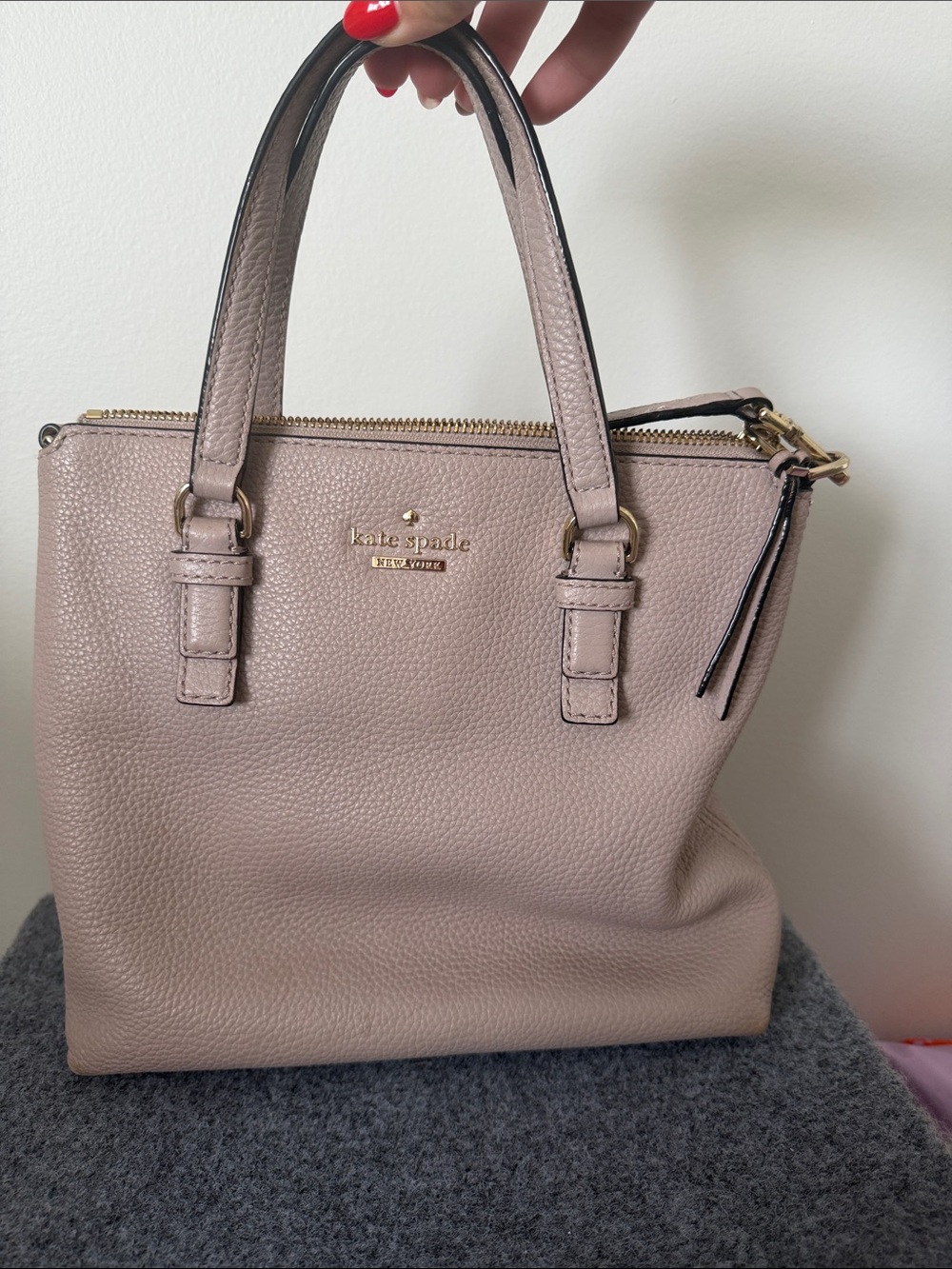 kate spade Pebbled Leather Tote in Dusty Pink